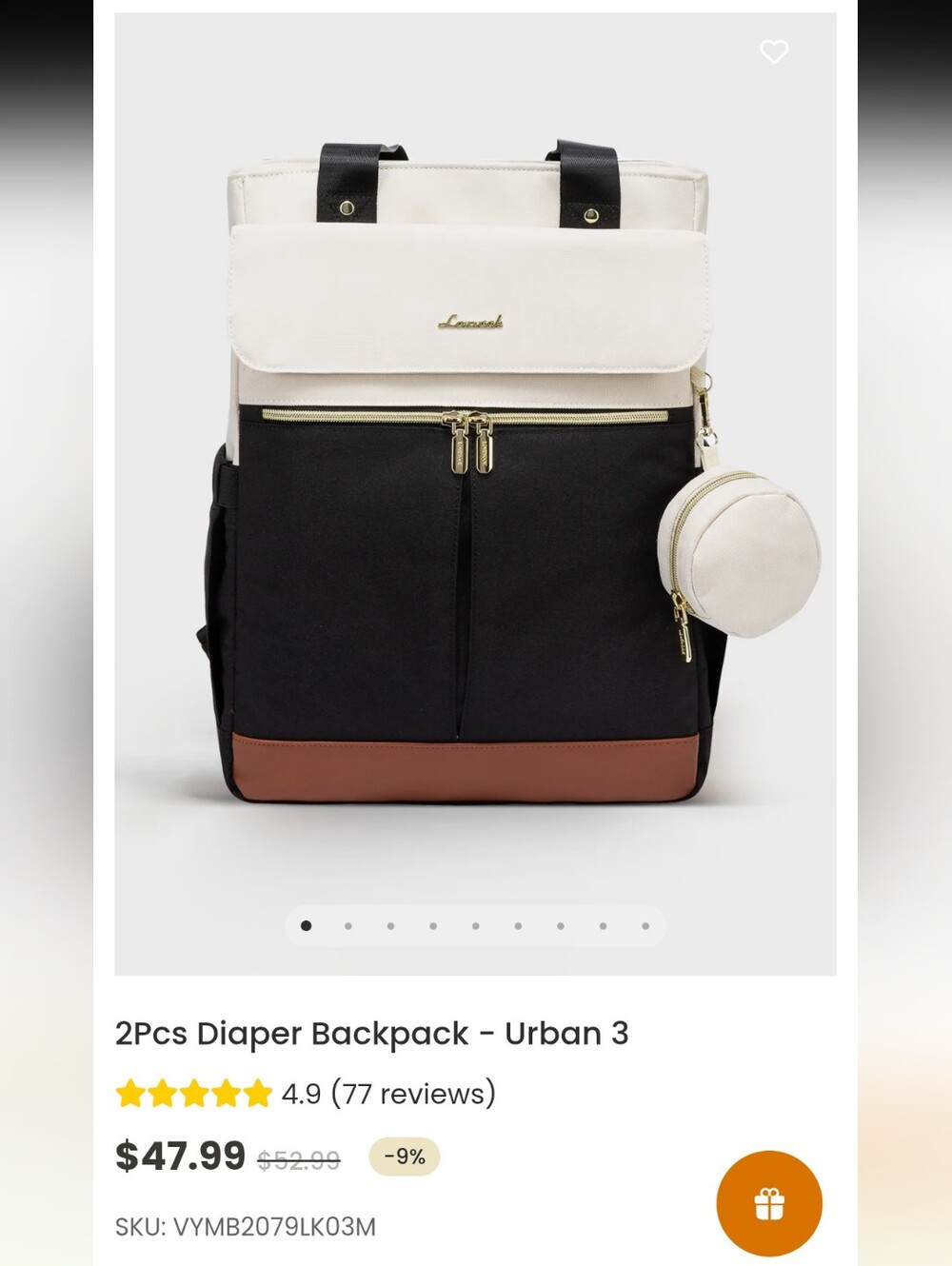 LOVEVOOK URBAN 3  2Pcs Diaper Backpack in Black, Cream & Brown